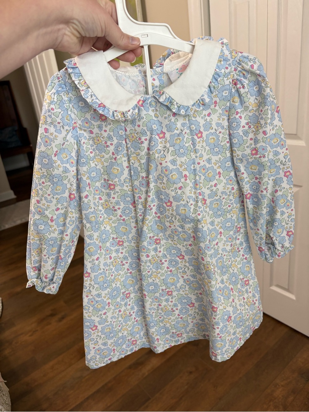 Stitchy Fish Girls 2T Blue Floral Peter Pan Collar Long Sleeve Dress